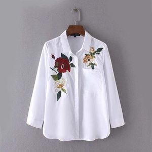 Women Shirt Flower Embroidery